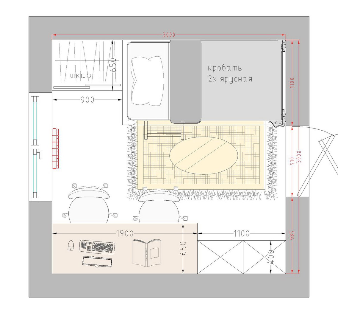 План детской комнаты с размерами