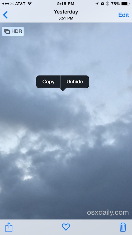 Unhide photos in iOS