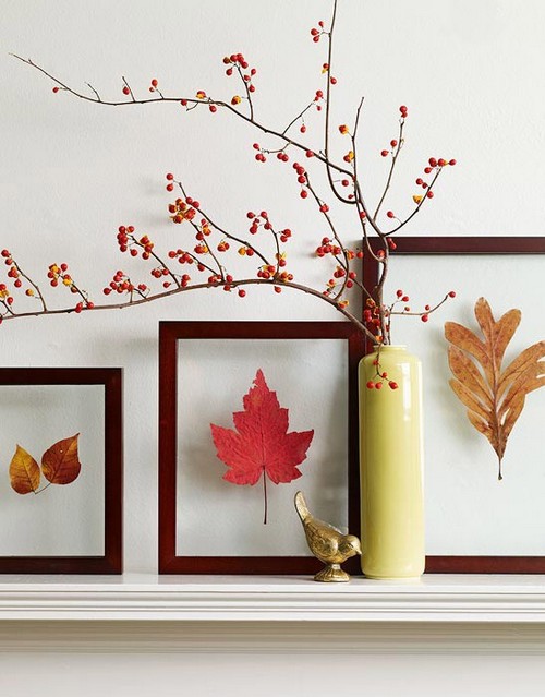 Осенний декор интерьера с помощью листьев, фото № 32