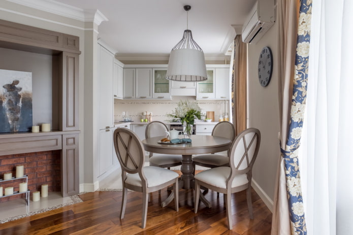 круглый серый стол в интерьере кухни круглый серый стол в интерьере кухни