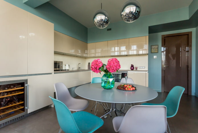 круглый серый стол в интерьере кухни круглый серый стол в интерьере кухни