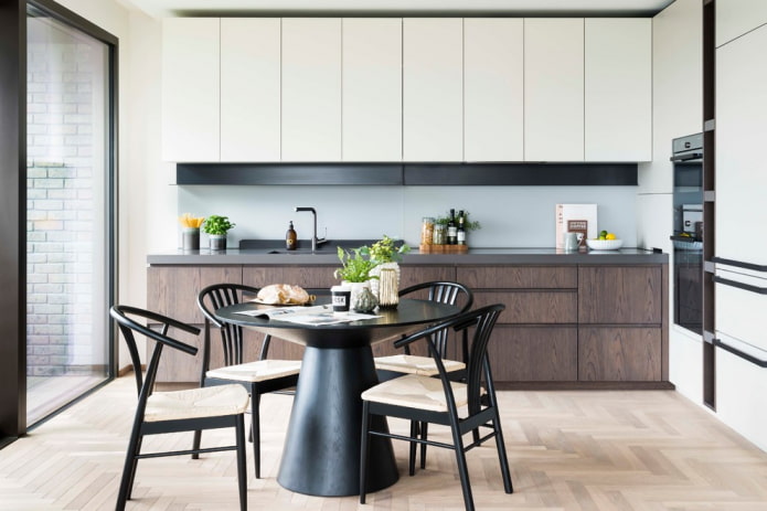 круглый черный стол в интерьере кухни круглый черный стол в интерьере кухни