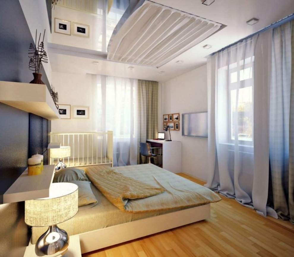 Спальня с двумя окнами с кроваткой для младенца