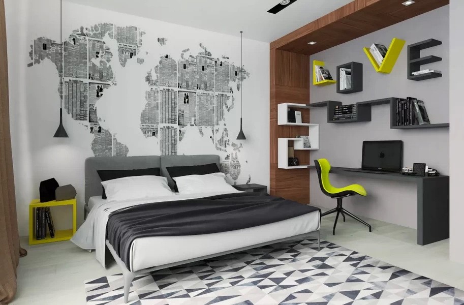 Черно-белая комната для подростка в стиле хай-тек