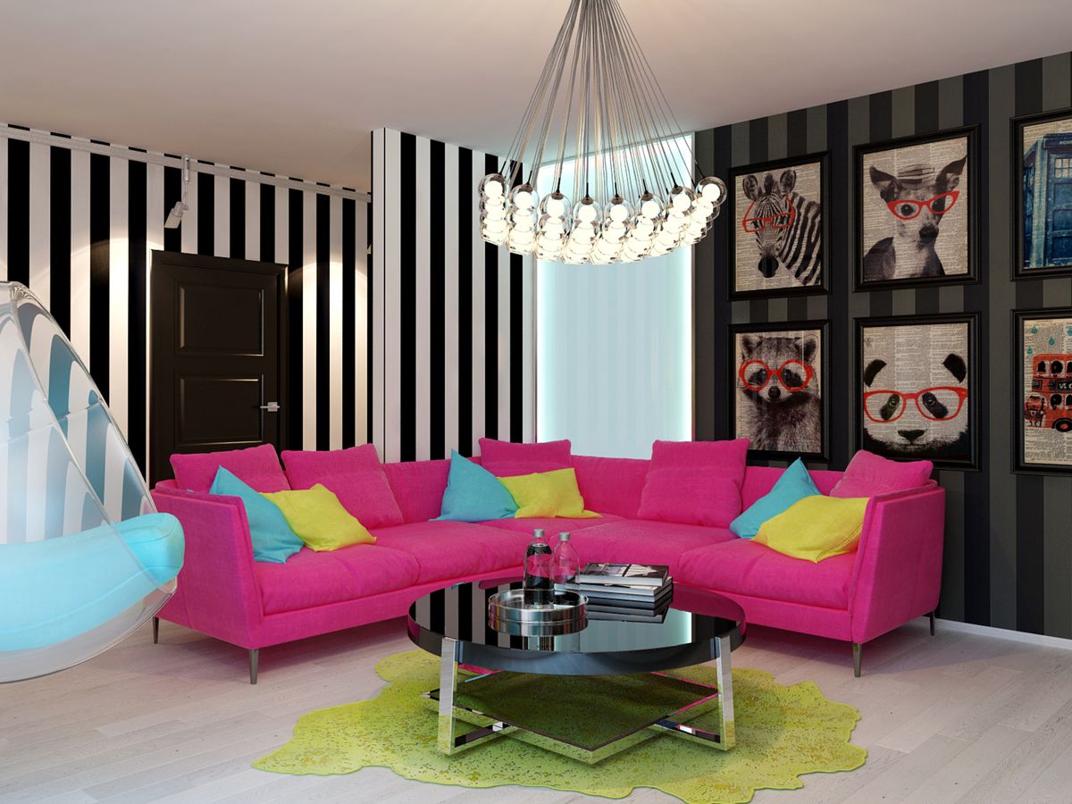 Розовый диван в стиле поп-арт