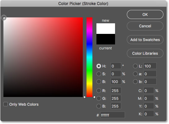 Choosing white from the Color Picker.