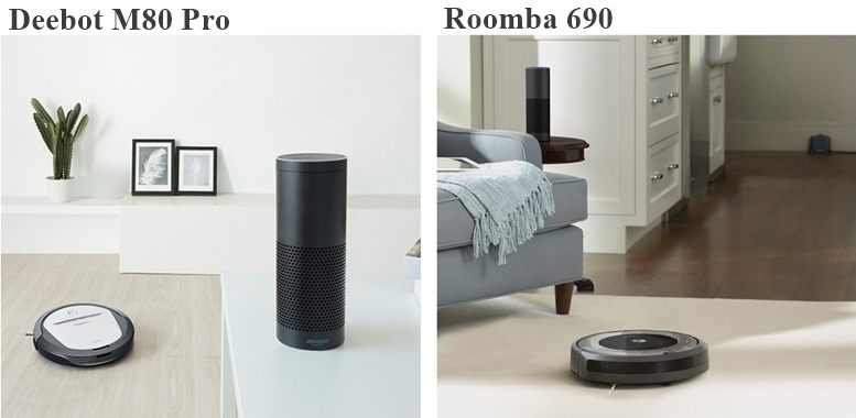 Ecovacs Deebot vs iRobot Roomba - Which Offers Better Value For Your Money? Both Roomba 690 and Deebot M80 Pro along with the respective Amazon Alexa devices.