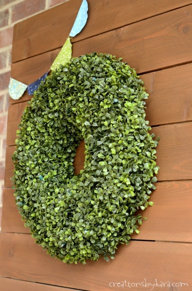 Balsam Hill Boxwood Wreath on rustic wood sign- perfect outdoor decor!