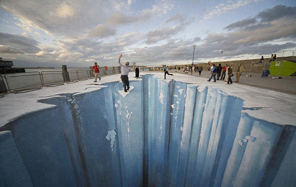 Chalk art can create scarily real scenes on our streets.