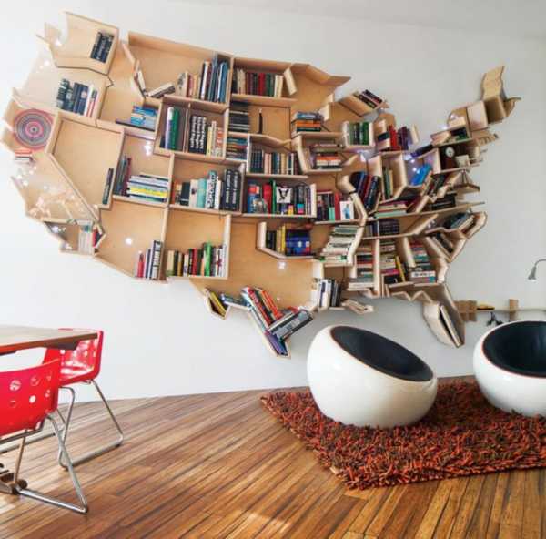 Книжные полки на стену в интерьере